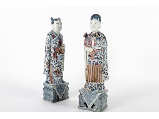 Pair Of Early 20th-Century Chinese Blue & White Porcelain Figurines