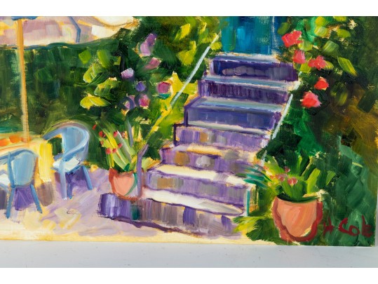 Hannah Cole Buie (American, B. 1955) French Patio Oil On Board