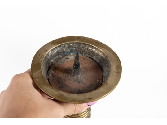 Pair Of Heavy 19th Century Baroque Brass Altar Candle Holders