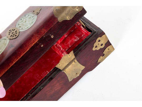 Rosewood Republic Of China Jade Inlaid Trinket Box