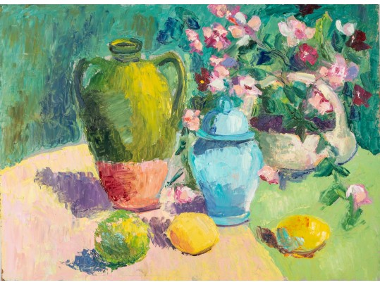 Hannah Cole Buie (American, B. 1955) Still Life – Oil On Board