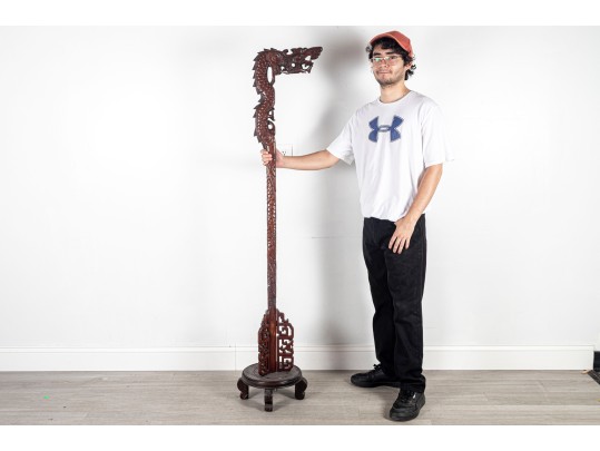 Chinese Carved Hardwood Dragon-Form Hat Or Robe Stand