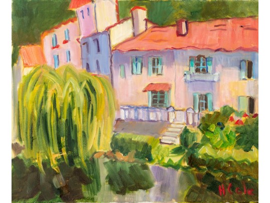 Hannah Cole Buie (American, B. 1955) Brantome Landscape Oil Canvas Painting