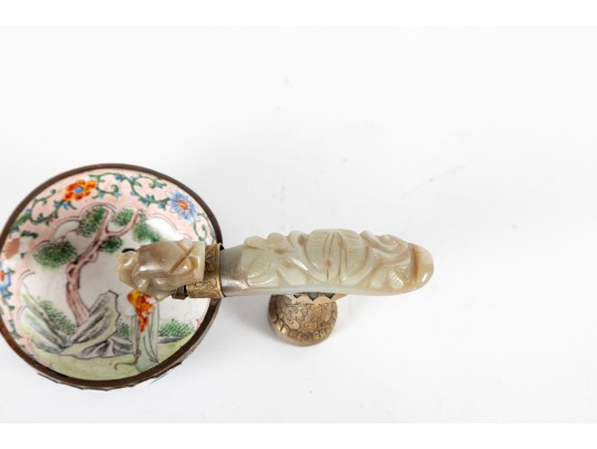 Chinese Qing Jade Dragon Belt Hook Handled Cup