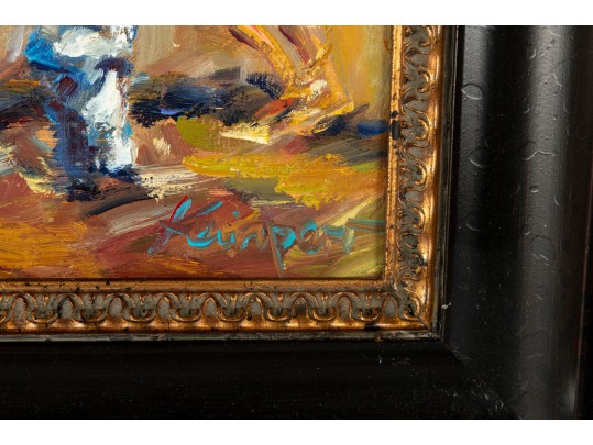 Impressionist Family Scene Oil Painting -- Signed