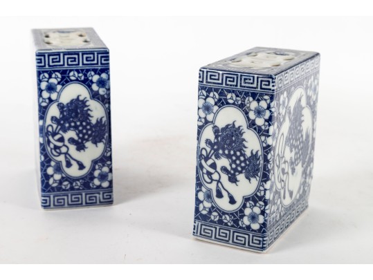 Early 20th Century Chinese Blue & White Foo-Dog Pattern Porcelain Opium Pillows