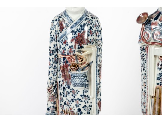 Pair Of Early 20th-Century Chinese Blue & White Porcelain Figurines