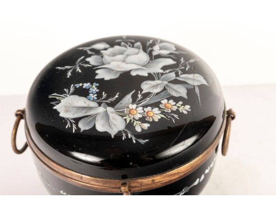 Antique Black Enameled Glass Bohemian Casket Box 