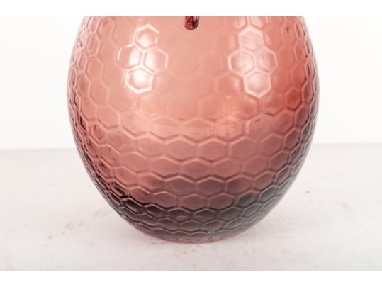 Vintage Amethyst Purple Art Glass Owl Honeycomb Vase