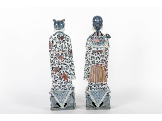 Pair Of Early 20th-Century Chinese Blue & White Porcelain Figurines
