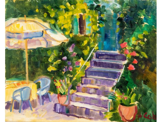 Hannah Cole Buie (American, B. 1955) French Patio Oil On Board