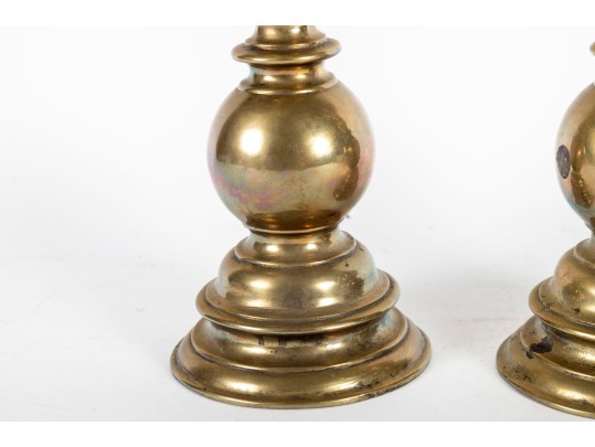 Pair Of Heavy 19th Century Baroque Brass Altar Candle Holders