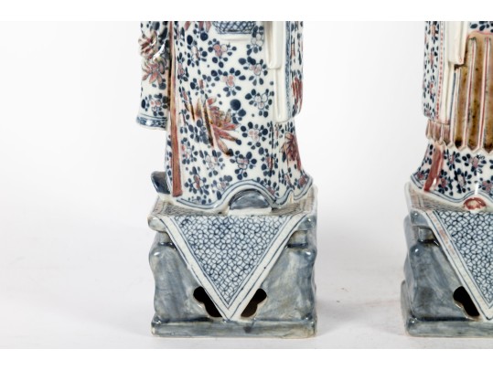 Pair Of Early 20th-Century Chinese Blue & White Porcelain Figurines