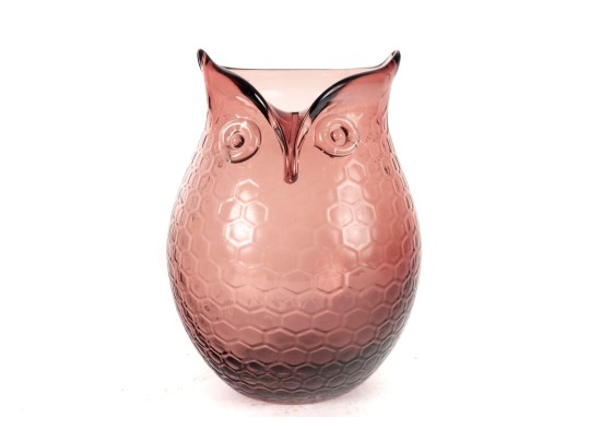 Vintage Amethyst Purple Art Glass Owl Honeycomb Vase