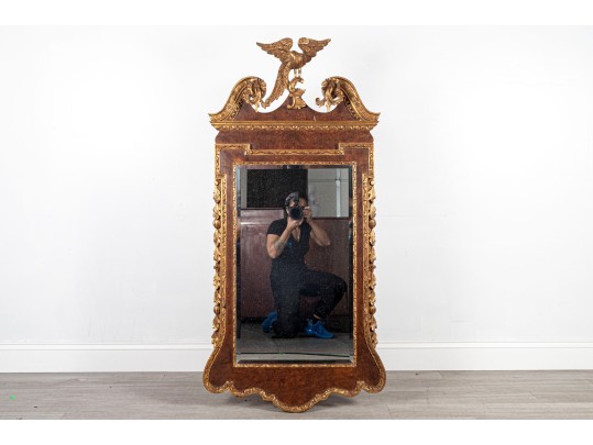 Vintage Labarge Italian Federal Style Beveled Glass Walnut Veneer Mirror