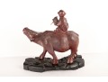 Late 19th Centiry Carved Wood Sculpture Of Elder Riding Water Buffalo