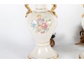 Pair Of Vintage Floral Porcelain Urn Lamps With Gilt Handles