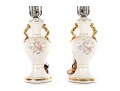 Pair Of Vintage Floral Porcelain Urn Lamps With Gilt Handles