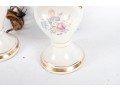 Pair Of Vintage Floral Porcelain Urn Lamps With Gilt Handles