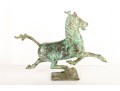 Solid Brass Trotting Horse Sculpture With Verdigris Patina