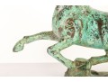 Solid Brass Trotting Horse Sculpture With Verdigris Patina