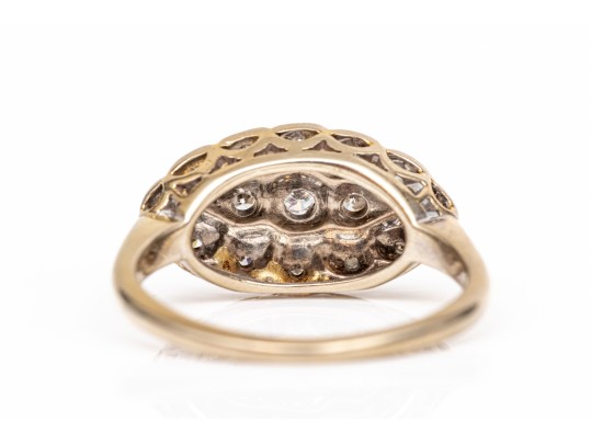 14k Gold Vintage Horizontal Navette Profile Diamond Set Cluster Ring, App. 0.07 TCW, Size 6.5-