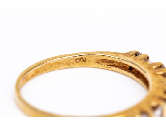 14k Yellow Gold Baguette And Round Diamond Bar Set Ring, App. 0.18 TCW, Size 6.25