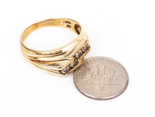 10k Yellow Gold Retro Brown Diamond Set Chunky Offset Ring, App. 0.56 TCW, Size 9.25