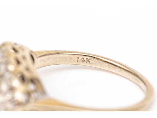 14k Gold Vintage Horizontal Navette Profile Diamond Set Cluster Ring, App. 0.07 TCW, Size 6.5-