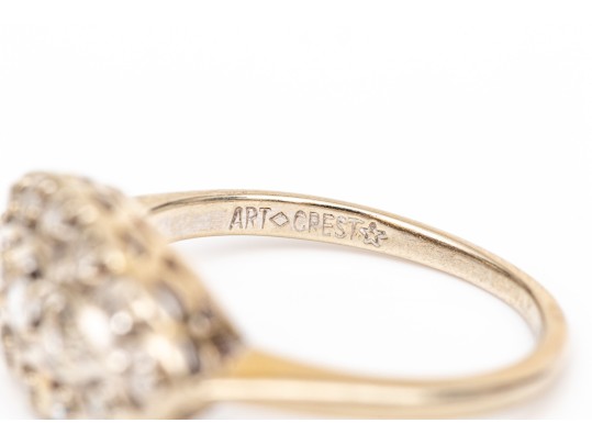 14k Gold Vintage Horizontal Navette Profile Diamond Set Cluster Ring, App. 0.07 TCW, Size 6.5-