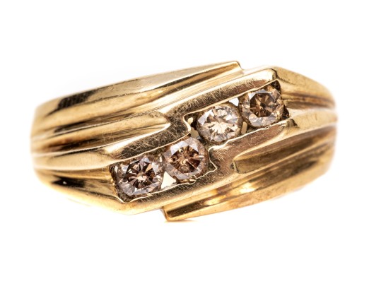 10k Yellow Gold Retro Brown Diamond Set Chunky Offset Ring, App. 0.56 TCW, Size 9.25