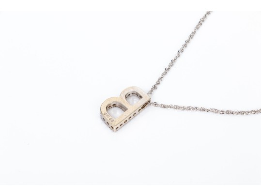 14k White Gold Fun Diamond Set Initial 