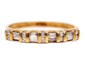 14k Yellow Gold Baguette And Round Diamond Bar Set Ring, App. 0.18 TCW, Size 6.25