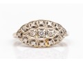 14k Gold Vintage Horizontal Navette Profile Diamond Set Cluster Ring, App. 0.07 TCW, Size 6.5-