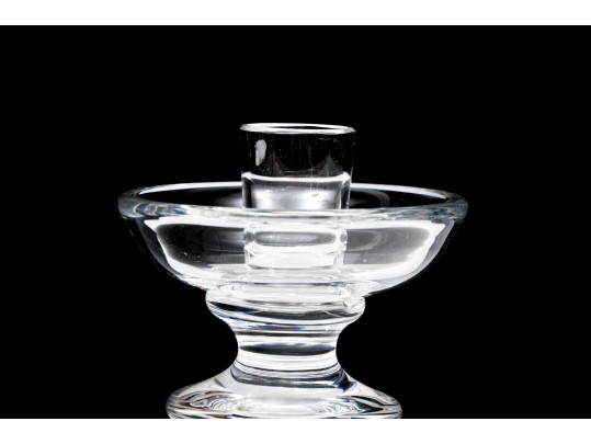 Pair Of Val St. Lambert Crystal Candlesticks With Single Glass Candlestick