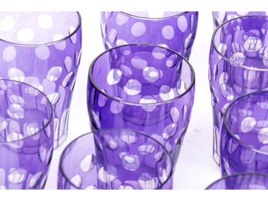 Set Of Ten Bohemian Amethyst Cut To Clear Tumblers