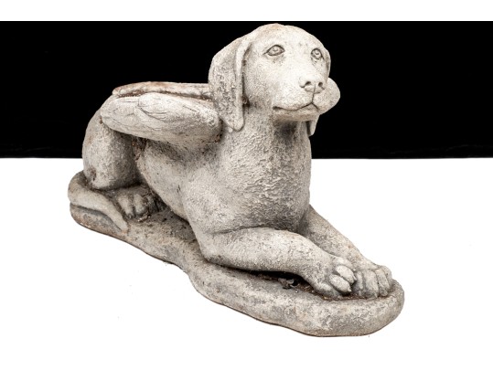 Cast Stone Dog With Angel Wings