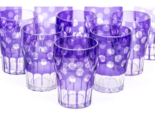 Set Of Ten Bohemian Amethyst Cut To Clear Tumblers