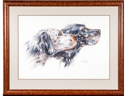 Signed Watercolor On Paper, Two English Setter Busts