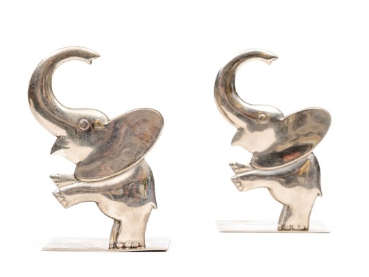 Adorable Pair Of Vintage Aluminum Elephant Bookends