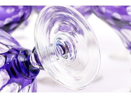 Set Of Ten Bohemian Style Amethyst Cut To Clear Cocktail Coupes