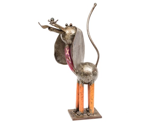 Vintage Artisanal Metal Sculpture Of A Dog