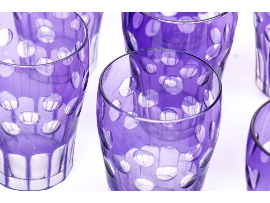 Set Of Ten Bohemian Amethyst Cut To Clear Tumblers