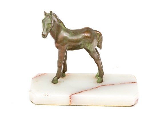 Art Deco Verde Finished Bronze Foal On Stone Base