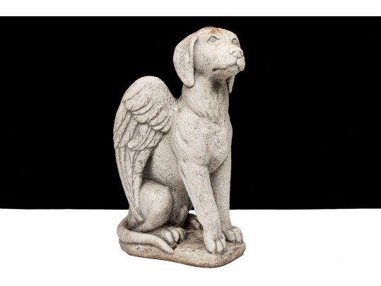 Cast Stone Seated Dog With Angel Wings