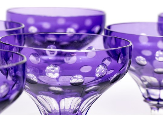 Set Of Ten Bohemian Style Amethyst Cut To Clear Cocktail Coupes