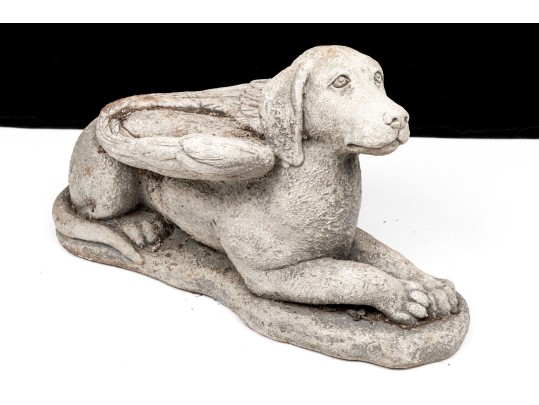 Cast Stone Dog With Angel Wings