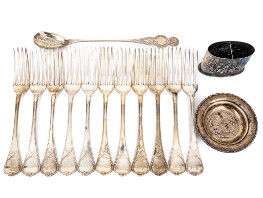 Group Of Coin Silver Forks And Small Items    25.835 Troy Ozs. 