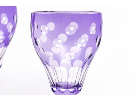 Set Of Seven Bohemian Amethyst Cut To Clear Goblets