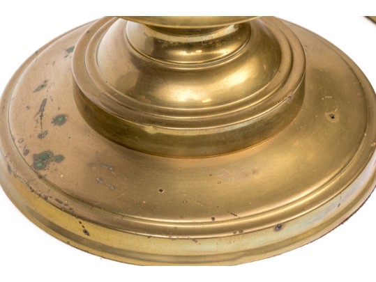 Large Pair Of Brass And Glass Candle Hurricanes